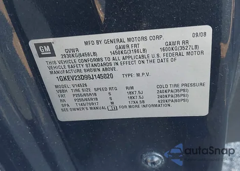 2009 GMC Acadia Slt-1 from USA, damaged, VIN 1GKEV23D99J145020